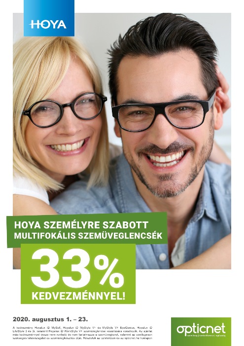 Hoya személyre szabott multifokális szemüveglencsék 33% kedvezménnyel!